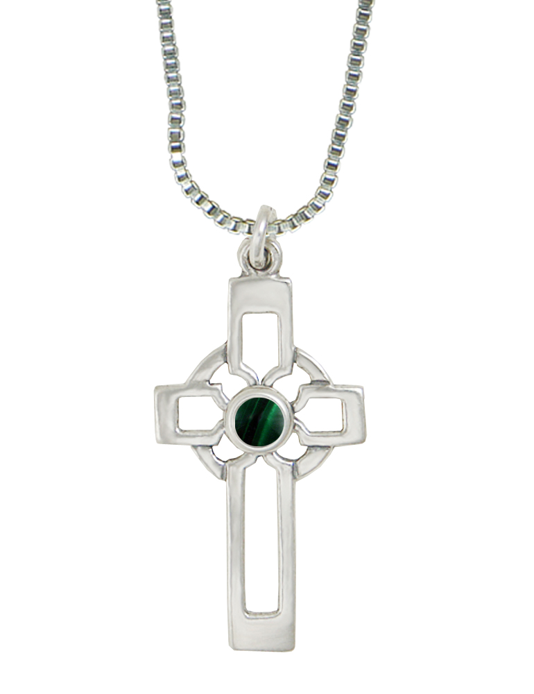 Sterling Silver Celtic Cross Pendant With Malachite